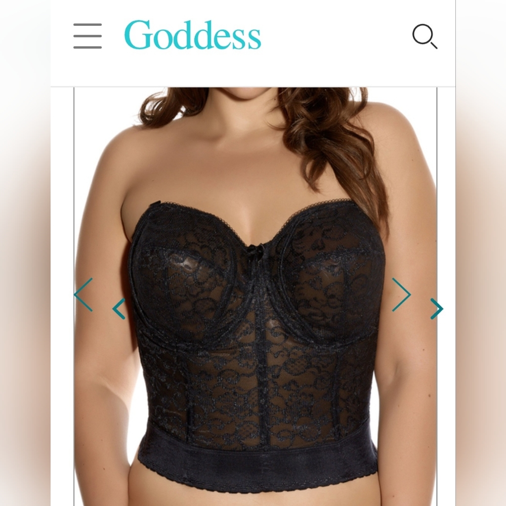 Goddess Long Line Bra Bustier Black Lace 46C Full Coverage
